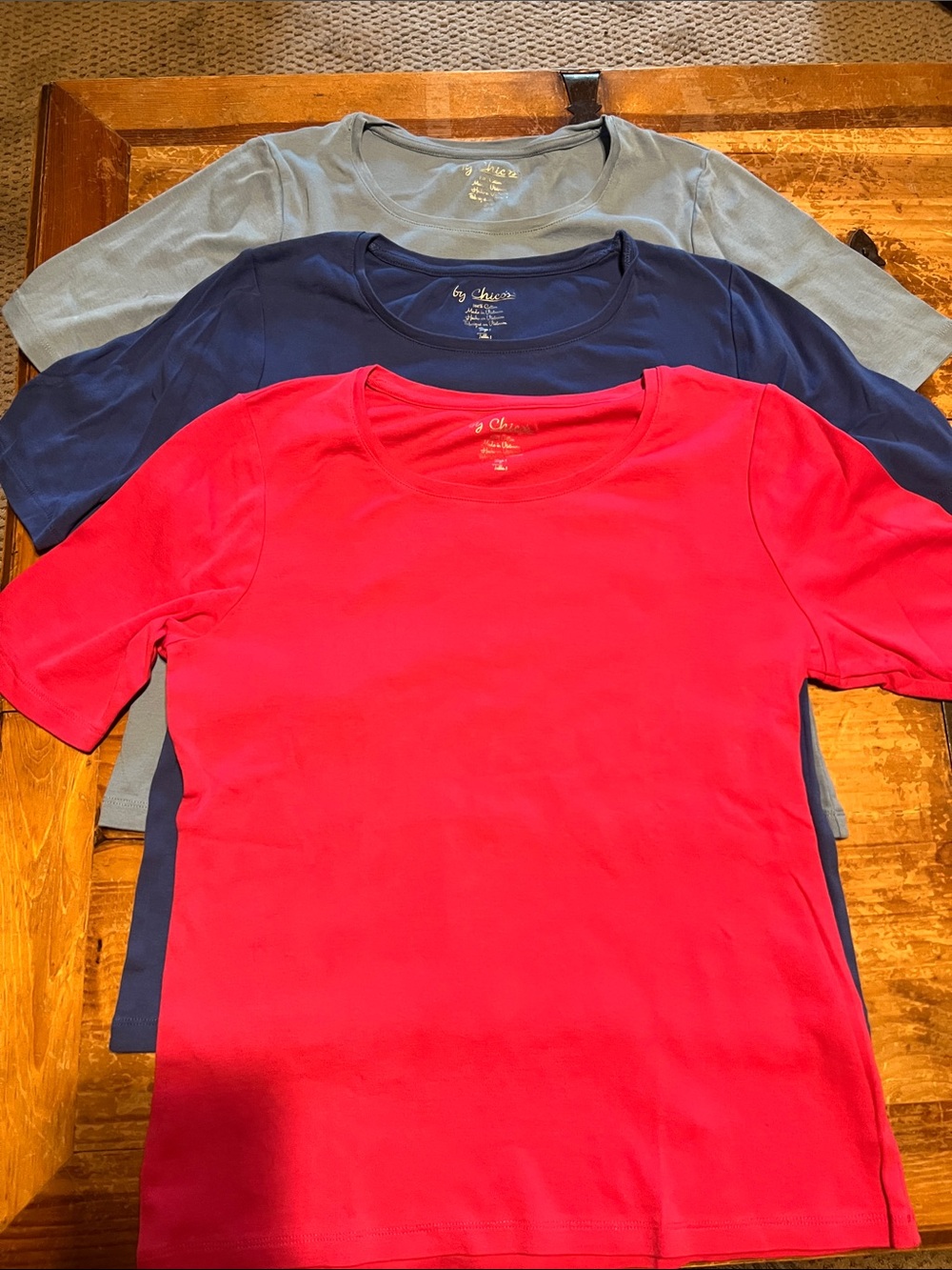 By chico’s Set of 3 Scoop Neck Tees - Hot Pink, Navy, Slate Blue size 1